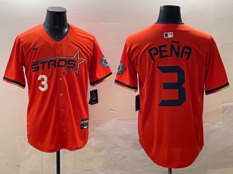 Men Houston Astros 3 Pena Orange Three generations Joint Name 2025 Nike MLB Jersey style 4